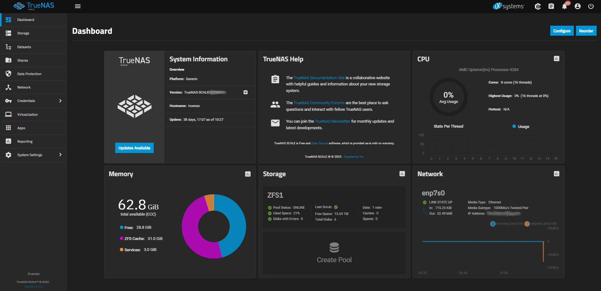 TrueNAS Dashboard